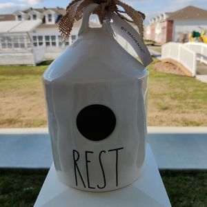 Rae Dunn by "Rest" Round Birdhouse With Bird Decal